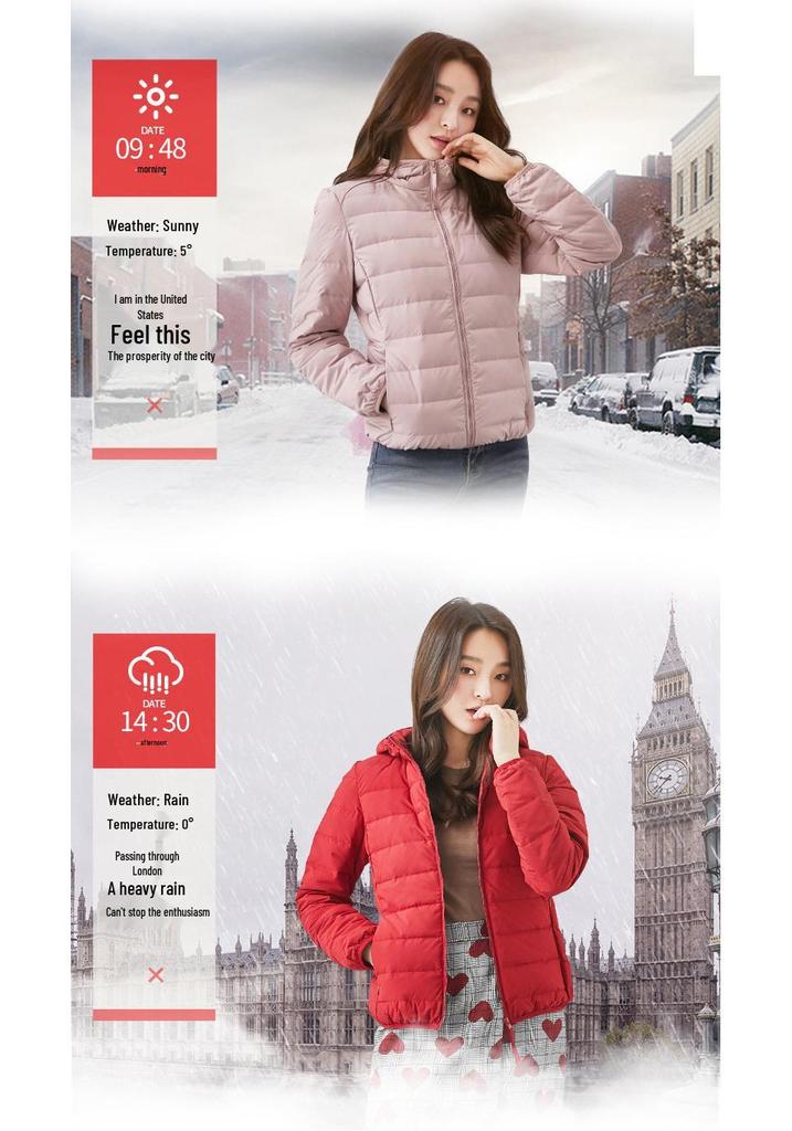 Women's Lightweight Hooded Duck Down Jacket - DRD06A0050