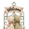 Vintage Style Hanging Ornament Floral Cat Couple Welcome Sign, Wooden Wall Ornament, Pastoral Indoor Outdoor Decoration Art Plaque for Living