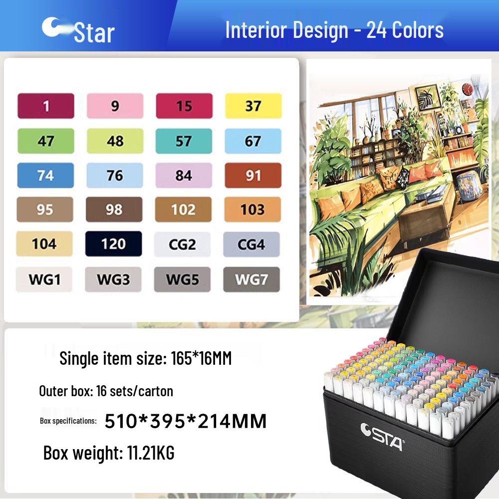 Sta 3212BR 168-Color Soft Tip Oil-Based Anime Markers Set
