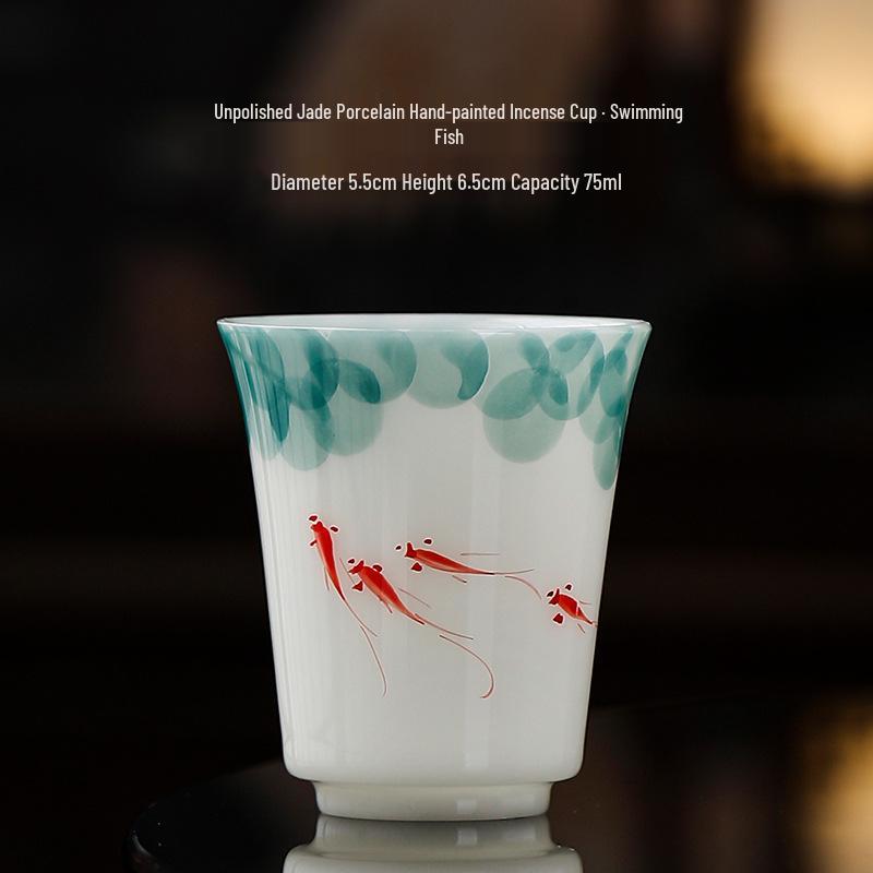Hand-Painted Raw Jade Porcelain Tea Cup - Underglaze Blue and White Kung Fu Single Cup