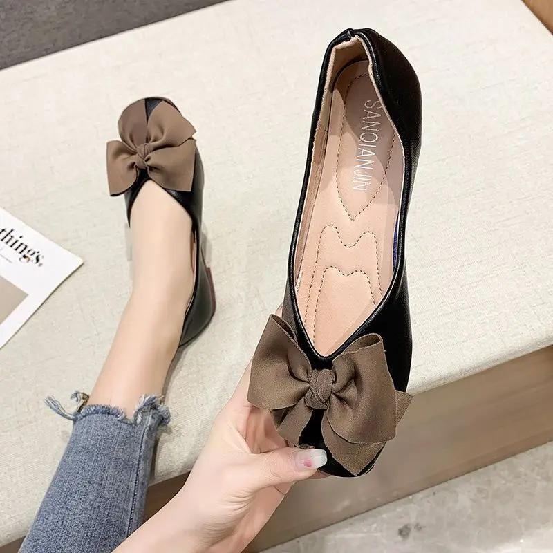 Fashion Woman Flats Evening Square Toe with Bow Shoes for Women Slip on Young Shoe Cheap Clearance High Quality Fashion Spring Wholesale