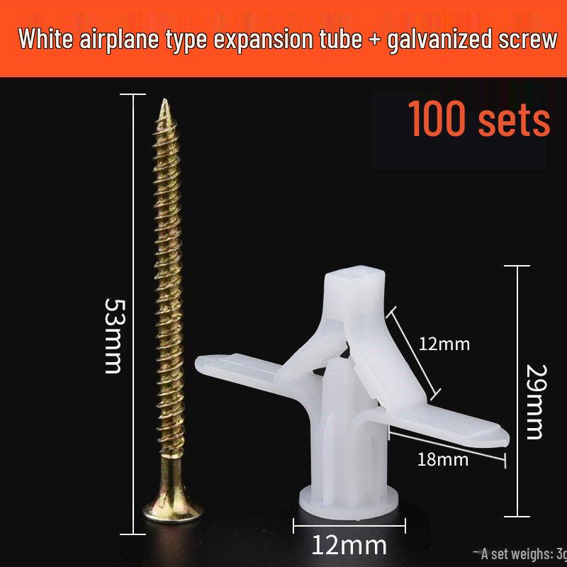 Gypsum Board Expansion Screw Set: Self-Tapping Plastic Plug & Butterfly Anchor