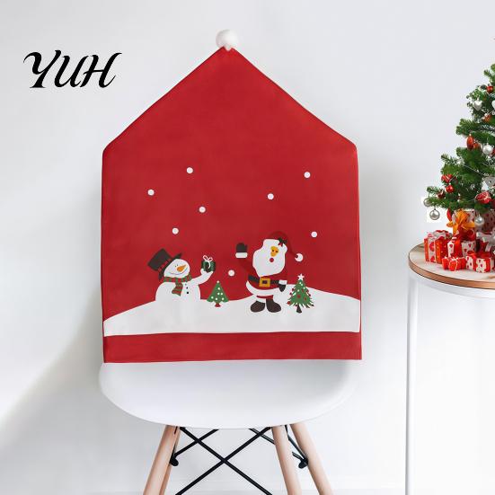 Universal Dining Chair Covers Christmas Santa Snowman Cover, Festive Slipcover, Decorative Back Xmas Party Supplies Reusable