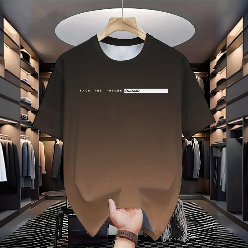 

Summer men s casual loose fit large letter print round neck short sleeved T-shirt top High Street Unisex style S