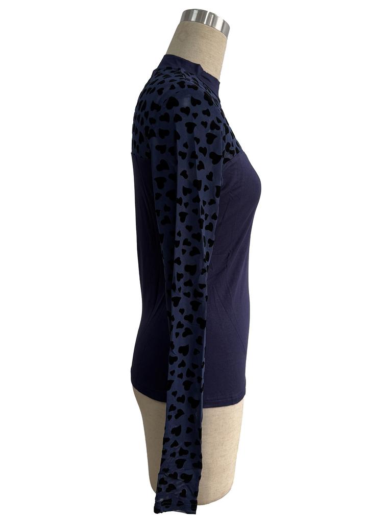 Spring Mesh Patchwork Long Sleeve Slim Base Layer T Shirt Top Women Fashion Daily Basic Office Lady Casual Slim Fit Ladies Elegant Top