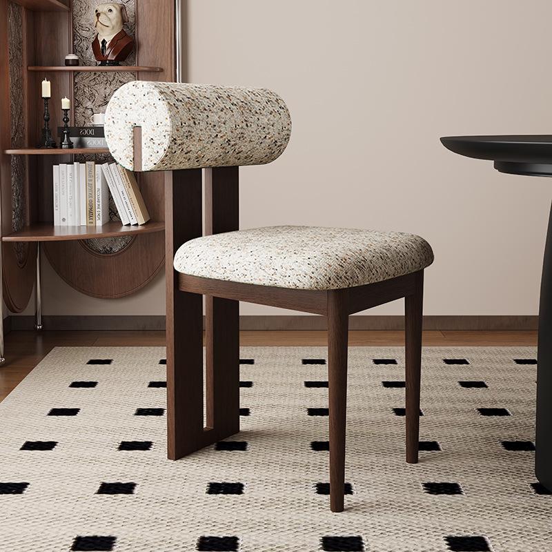 Nordic Solid Wood Dining Chair with Upholstered Soft Backrest - Cotton & Linen Fabric, Designer Style for Home or Cafe Use