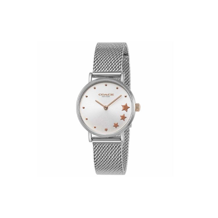 Coach Perry Quartz Watch Stainless Steel Band 28Mm Silver Dial Waterproof Women watches 14503519 Silver