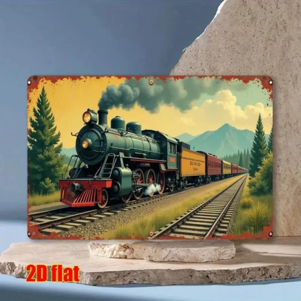 Vintage Southern Railroad Metal Sign - 2D Rustic Train Mountain Art for Home Living Room Decor