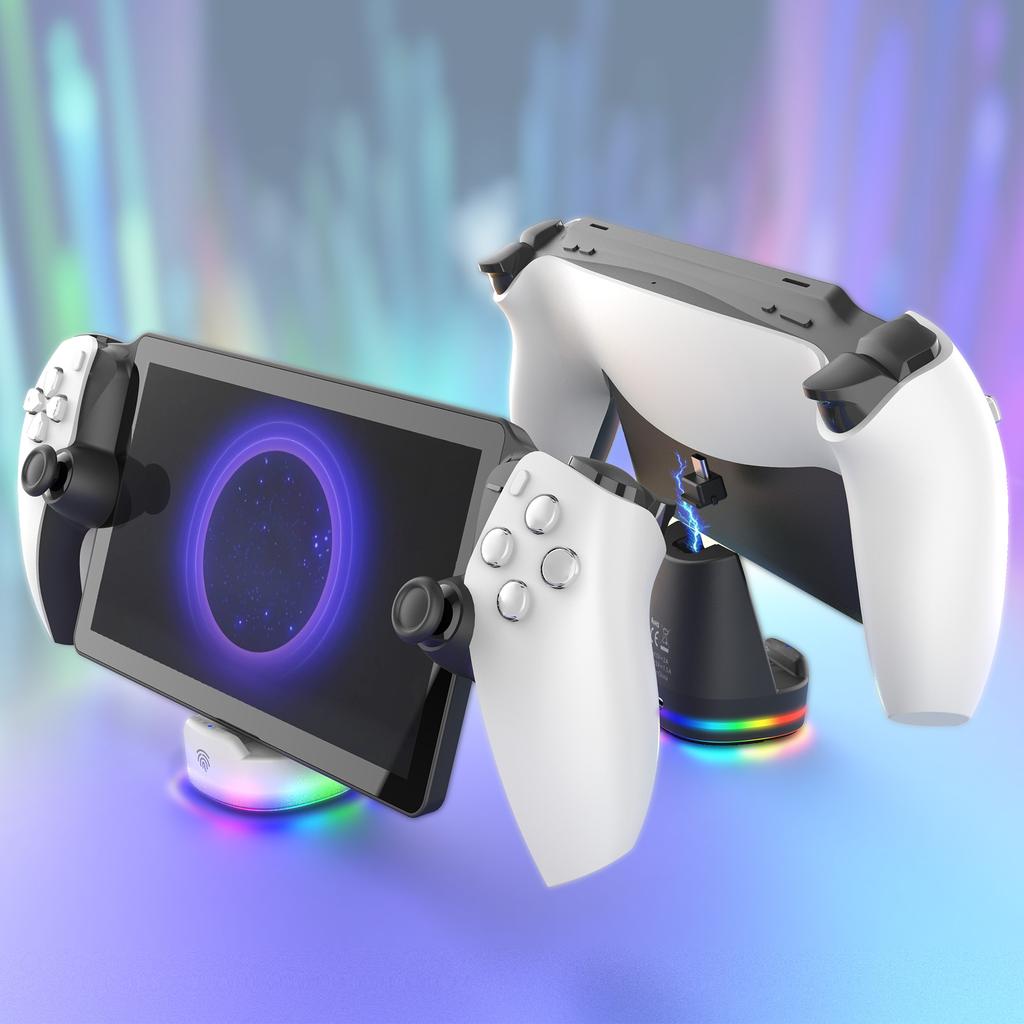 Colorful Charging Stand for PS5 Portal with Vibrant RGB Lighting Effects,Magnetic Contact Charging & Handle Charging Base