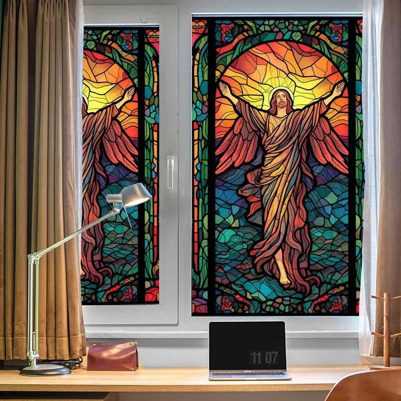 Europäischer Stil Fensterfolien Aufkleber Bunte Folie Vinyl für Glasfenster Buntglas Fensterfolie Haus und Badezimmer