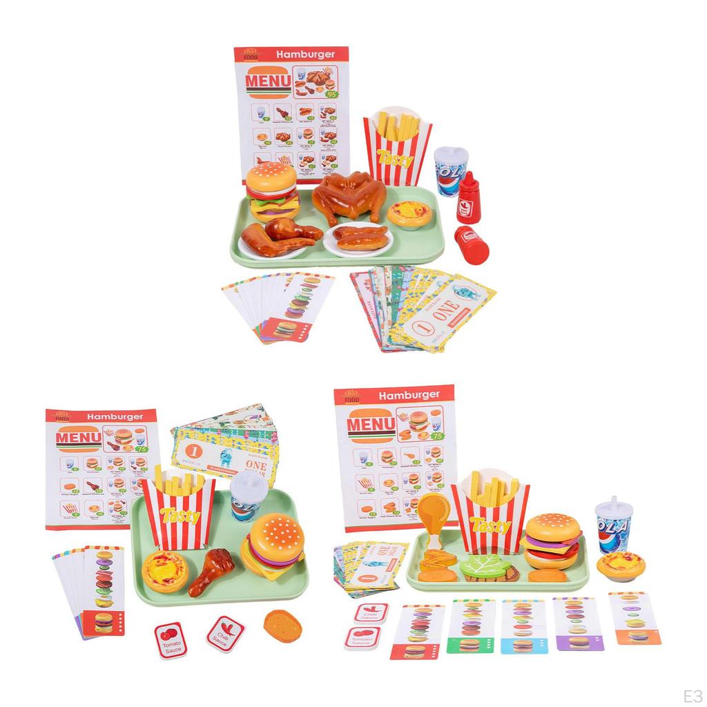 Play Food Sets for Kids Kitchen Year Wooden Fast Hamburger Set Style A