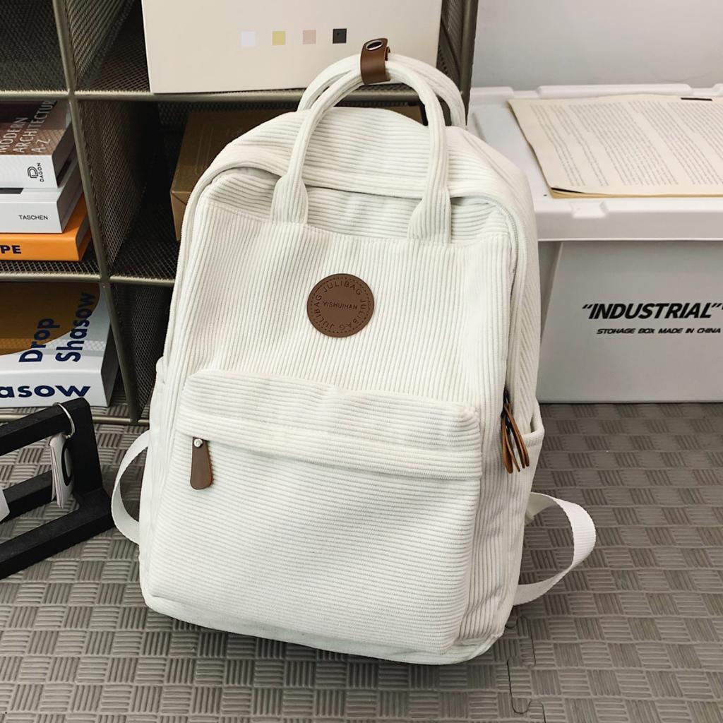 Schoolbag Corduroy Schoolbag Middle School Student Ins College Backpack Autumn and Winter New Solid Color Girl Velvet Backpack