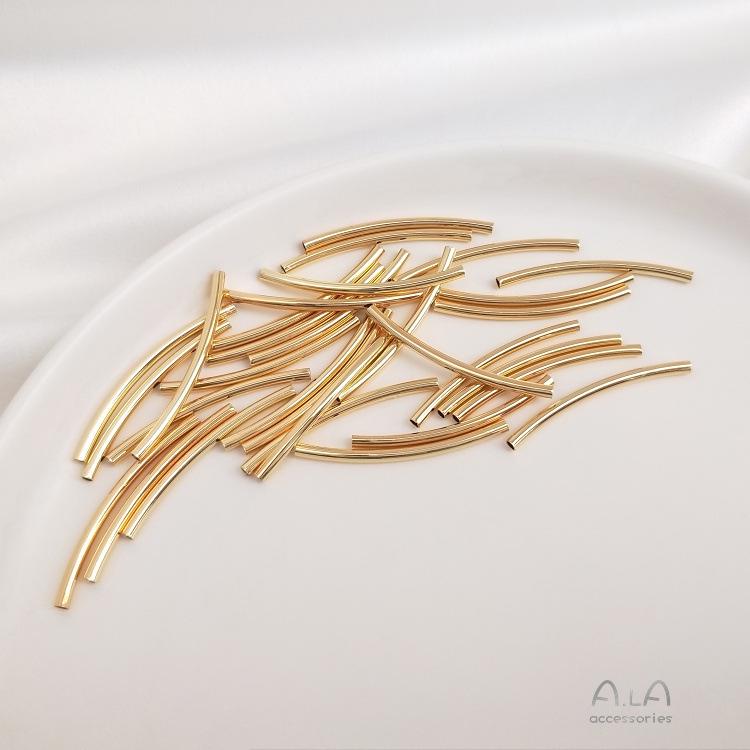 14K Gold-Filled Color-Preserving Shiny Curved and Oval Tube Jewelry Findings for DIY Bracelet and Bangle Accessories