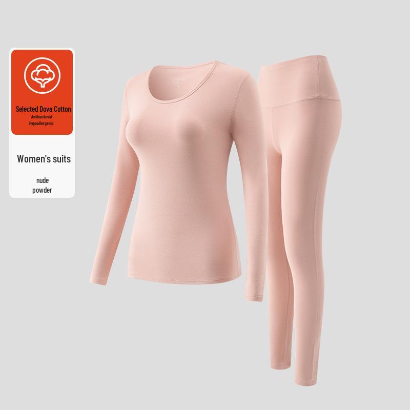 Damen 5A Antibakterielles Xinjiang Baumwoll Thermo-Unterwäsche Set - Dünn, Reine Baumwolle, Milbenschutz, Herbst/Winter, Oberteil & Hose.