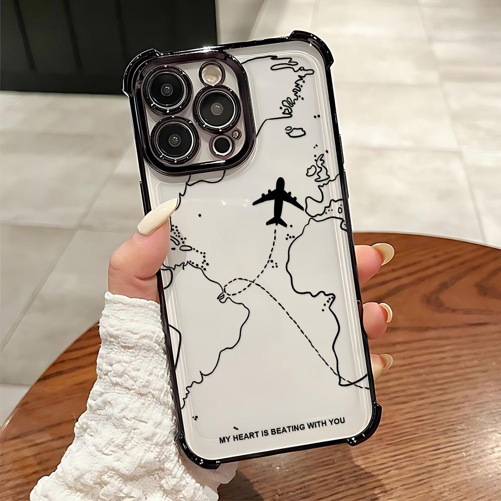 Travel Airplane Route Design Plating Phone Case For vivo Y39 Y29 V40 Y38 Y200i Y03 Y200 V29e V27 Y17s Y78 Y36 Y27 Lite Pro 4G 5G