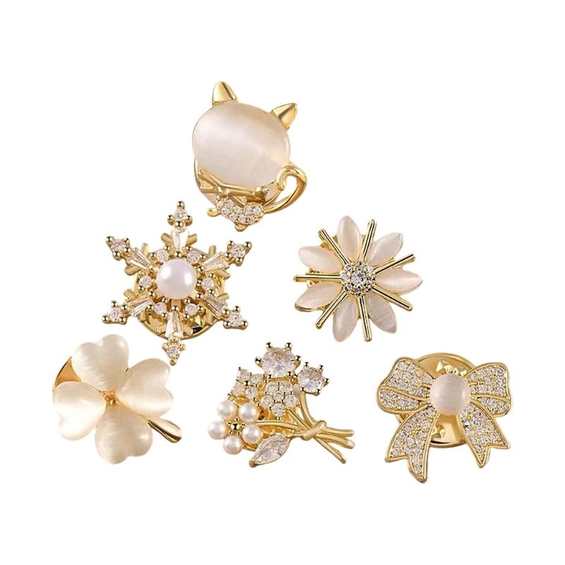 Lapel Brooch Collection, Six-Piece Alloy Accessory Set with Varied Decorative Motifs for Business Attire, Wedding Outfits, Jackets, and Scarves