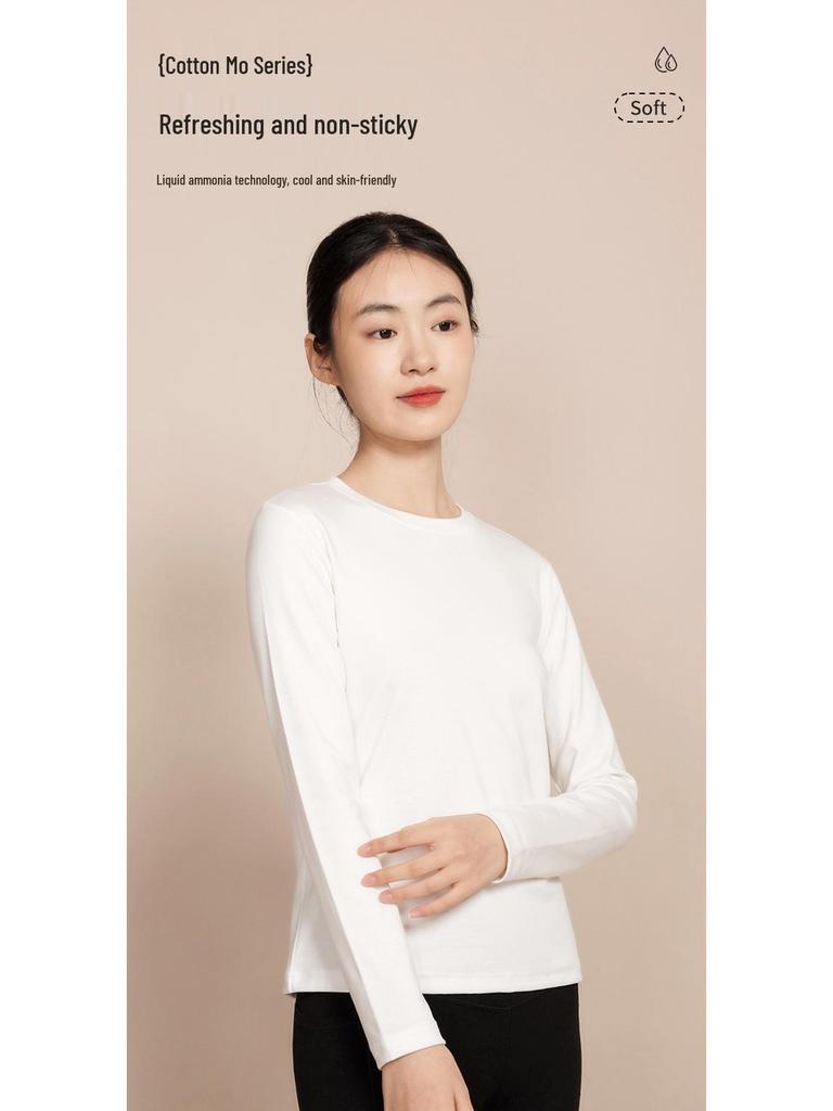220g Women's Long-Sleeve Heavyweight White T-Shirt, Round Neck, Xinjiang Cotton