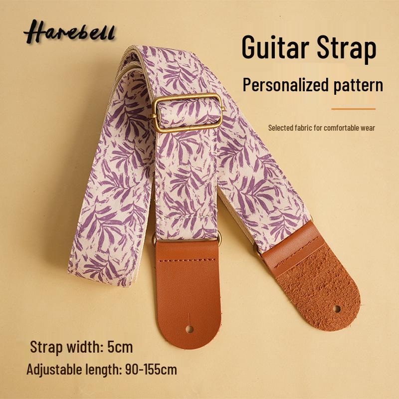 

Purple Leaf Pattern Ukulele Strap PO-050 with Vintage Buckle 90-155 cm
