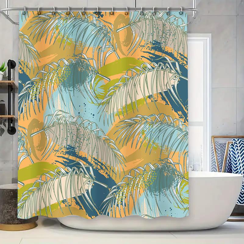 

Tropical Palm Tree Pattern Shower Curtain Waterproof Fabric for Bathroom Decor Blue Green Orange Design Perfect Gift Idea 90x180cm