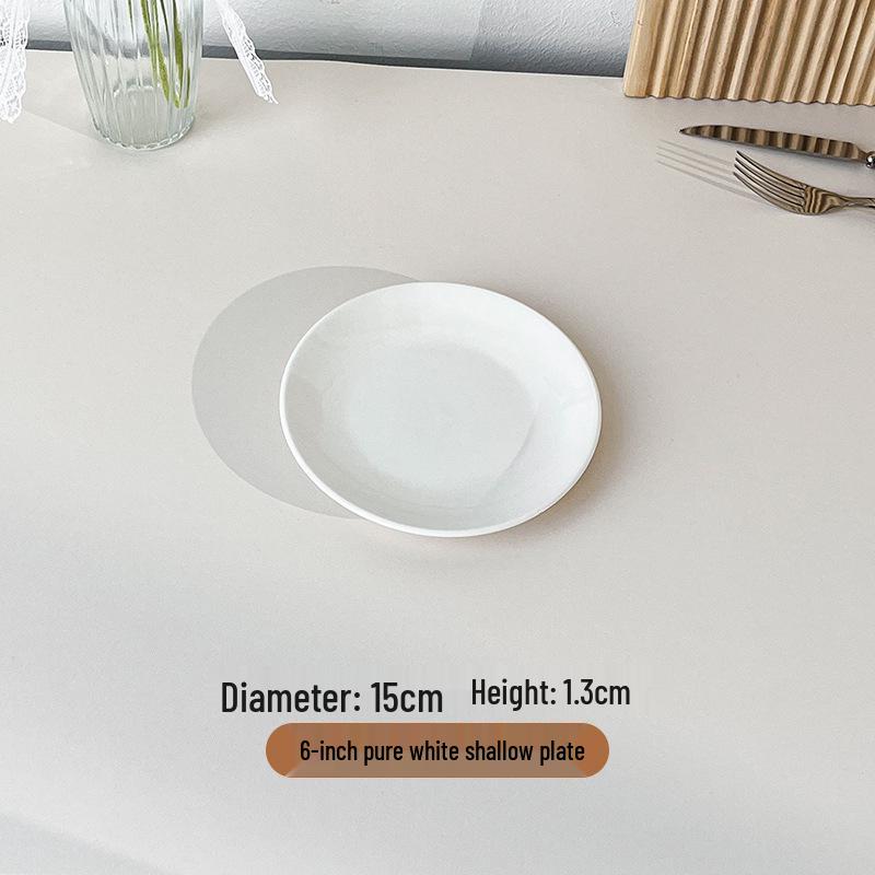 Piatto Rotondo in Ceramica Bianca Pura con Bordo Spesso per Cibo Occidentale e Saltati in Padella