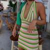 Summer Knit Backless Dress Women Beach Holiday Partywear Sexy Halter Bodycon Slim V-Neck Sleeveless Mini Dresses 2023 Hot