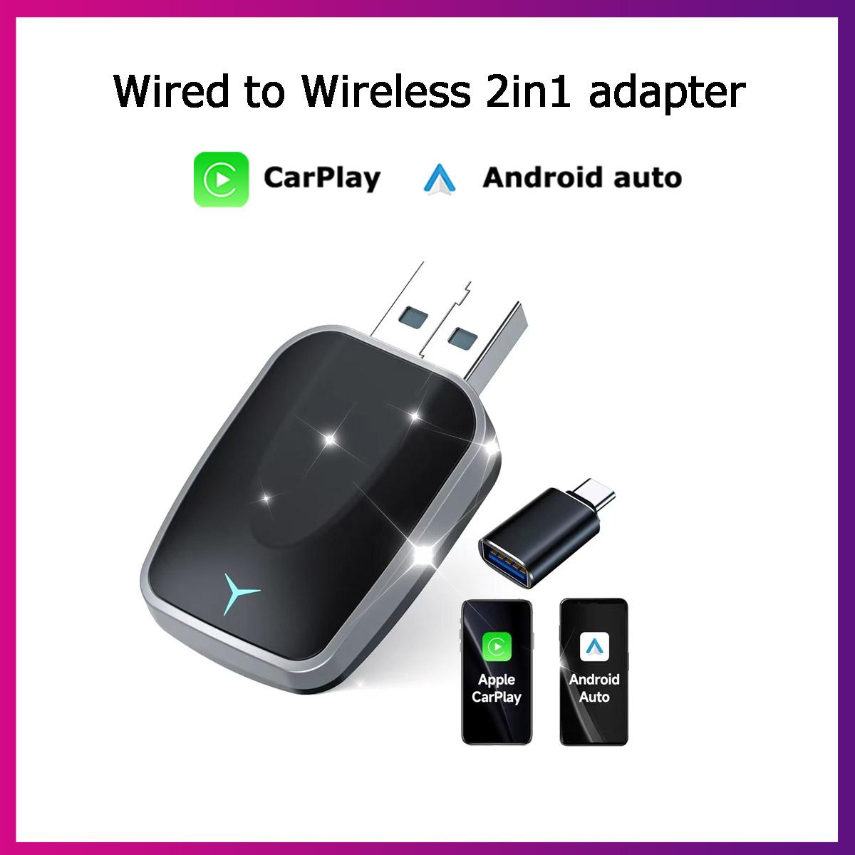

2025НОВЫЙ Адаптер 2-в-1 с проводного на беспроводной CarPlay Android Auto для штатной автомобильной магнитолы с USB Plug and Play Автоматическое подключение Мини-адаптер