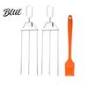 Food Grilling Skewers 3-Prong Grill Skewers Stainless Steel BBQ with Pusher Rust-proof Long Lasting Sticks for Meat Vegetables Chicken Shrimp