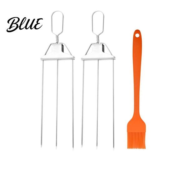 Food Grilling Skewers 3-Prong Grill Skewers Stainless Steel BBQ with Pusher Rust-proof Long Lasting Sticks for Meat Vegetables Chicken Shrimp