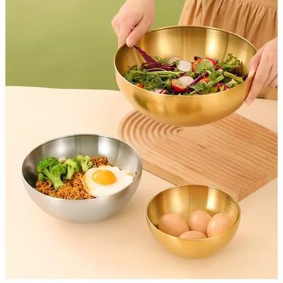 Goldene Silberne Salatschüsseln Große Kapazität Edelstahl Koreanische Suppen-Reis-Nudel-Ramen-Schüssel Geschirr Lebensmittelbehälter Utensilien