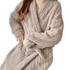 Women's 2025 Autumn/Winter Plush Pajama Set: Vertical Stripe Robe & Lined Nightgown