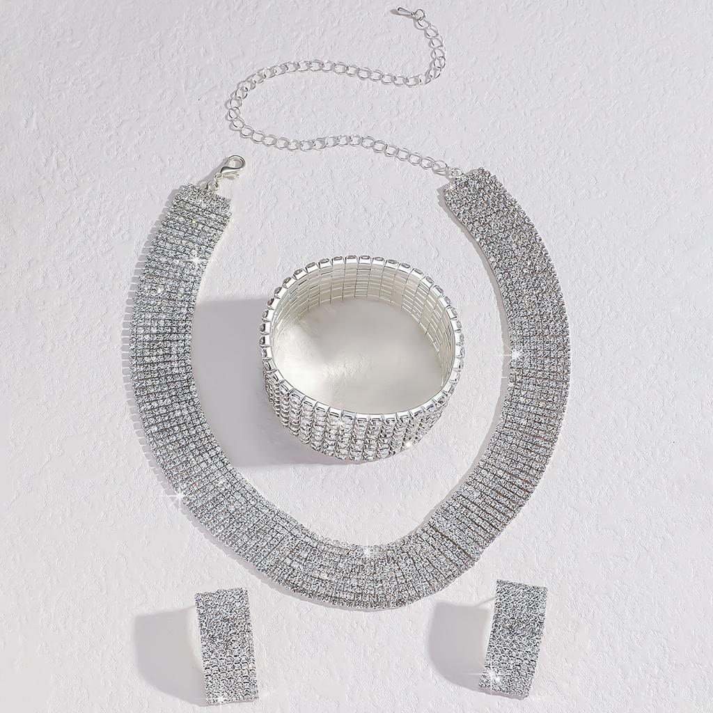 Source Fashion Claw Chain Loop Rhinestone Necklace Earrings Set Dinner Dress Collarbone Chain Necklace Women