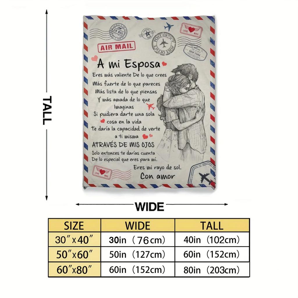 1pc Letter To My Wife Flannel Blanket, Spanish Soft Quilt Valentine's Day Gift Throw Blanket, Warm Cozy Soft Blanket For Couch B