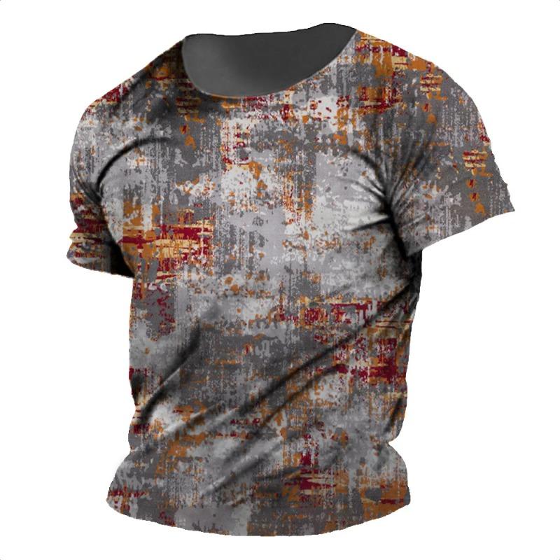 Color Block Splash Ink 3D Print Men's Trendy Sports Short Sleeve Crew Neck T-shirt, Summer Outdoor
