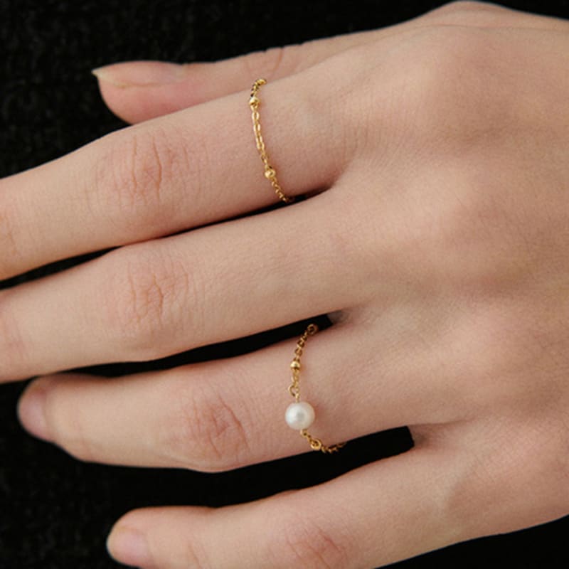 MAYBETOI 14k Chain Ball Freshwater Pearl Ring (2 Types)