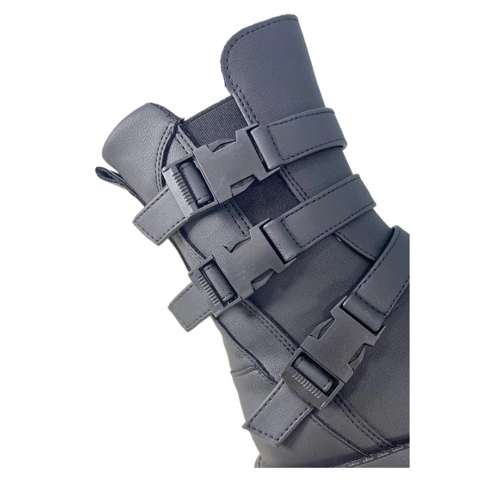 Damen Herbst- und Winterstiefel mit dicker Sohle, Samt, Metall-Punk-Stil, würzig, höhenvergrößernd, kurz, runde Spitze, trendig, cool, Lokomotivstiefel