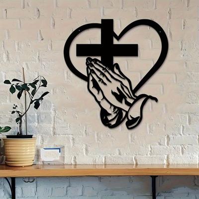 Metal Cross Wall Decoration Featuring Crosses & Holy Prayer Gestures As Wall Art For Christian Themed Decor & Scripture Display