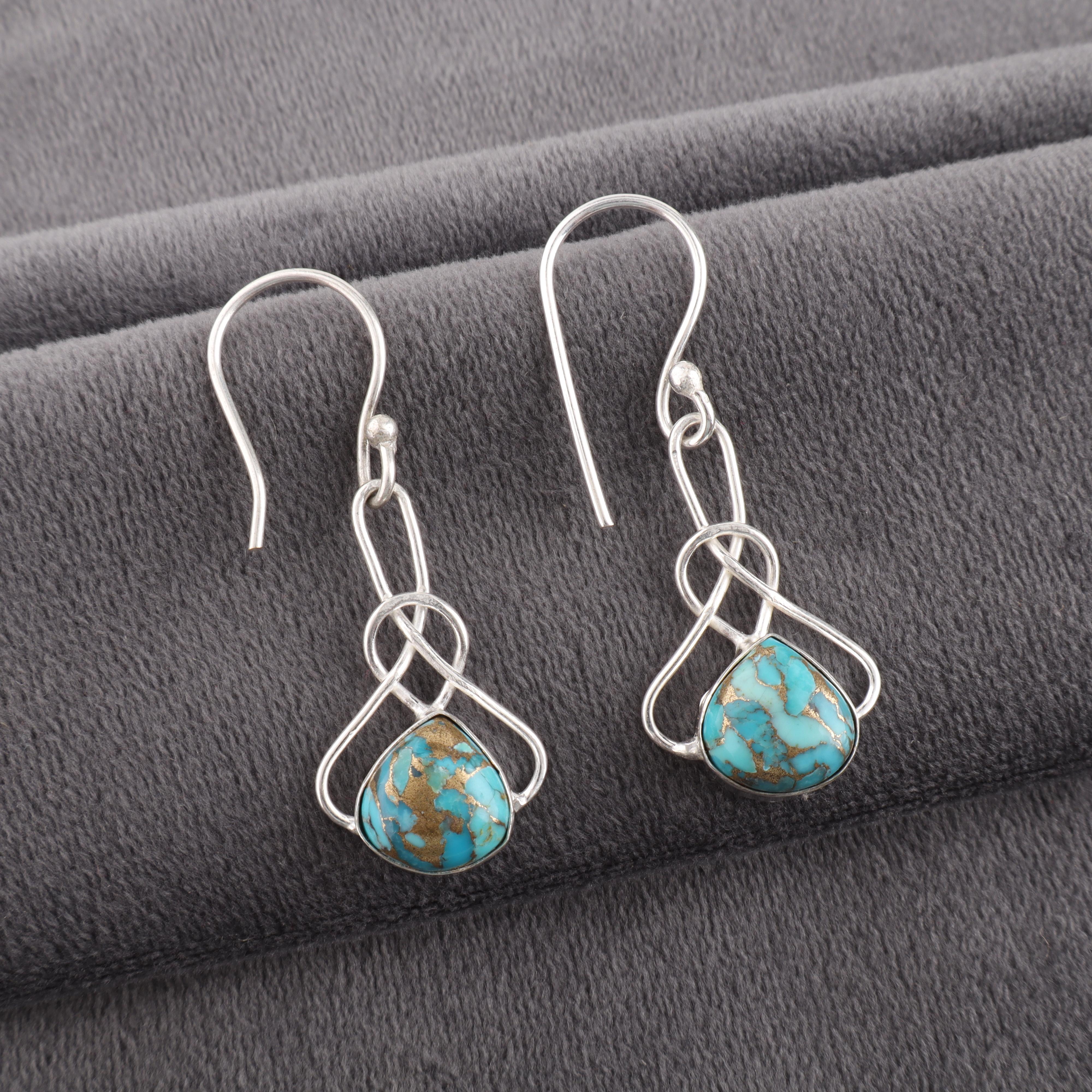 

Серьги из голубой медной бирюзы ручной работы, серьги из стерлингового серебра 925 пробы, изящные серебряные украшения, для подарка на помолвку 1.50 inches синий