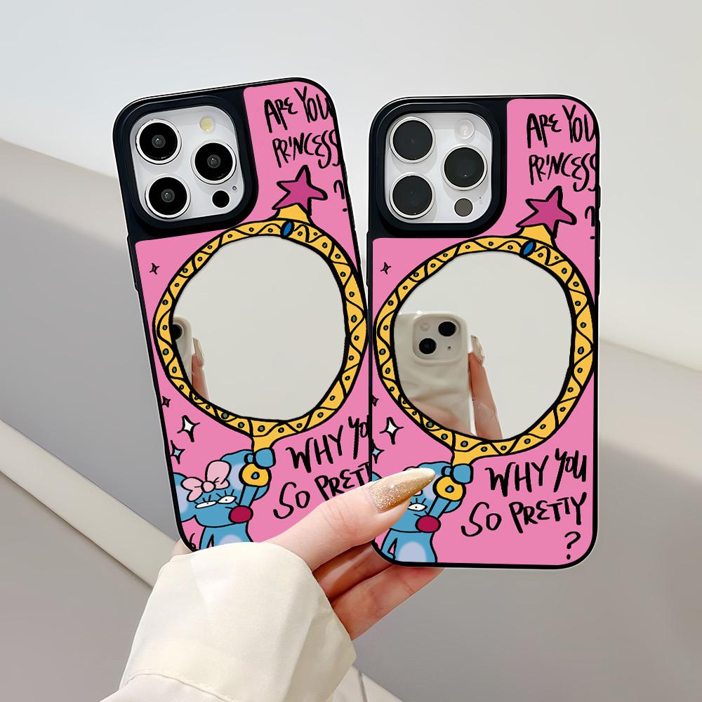 Mirror Phone Case for iPhone 15 11 13 14 for 15 16 Pro Max 12 13 16 Pro Cloud Flower and Animal Cute Style Phone Case