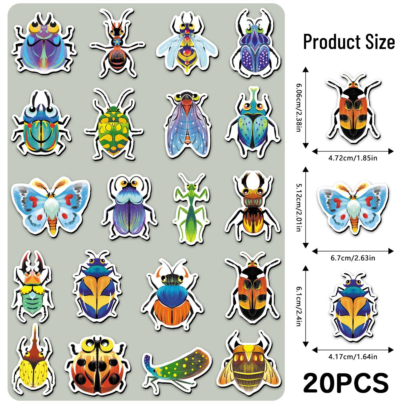 Set of 20 Magnetic Cartoon Insect Refrigerator Stickers - Fun Arthropod Decorations