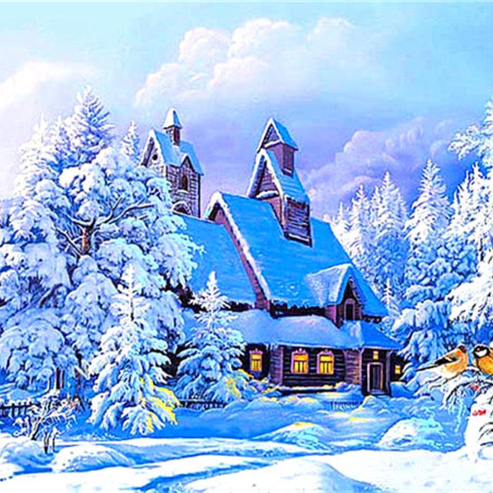 Алмазная живопись Полный круглый бриллиант 5D DIY _Живописная весна зима_ Алмазная вышивка Стразы Крестик Декор - Round 20x20cm