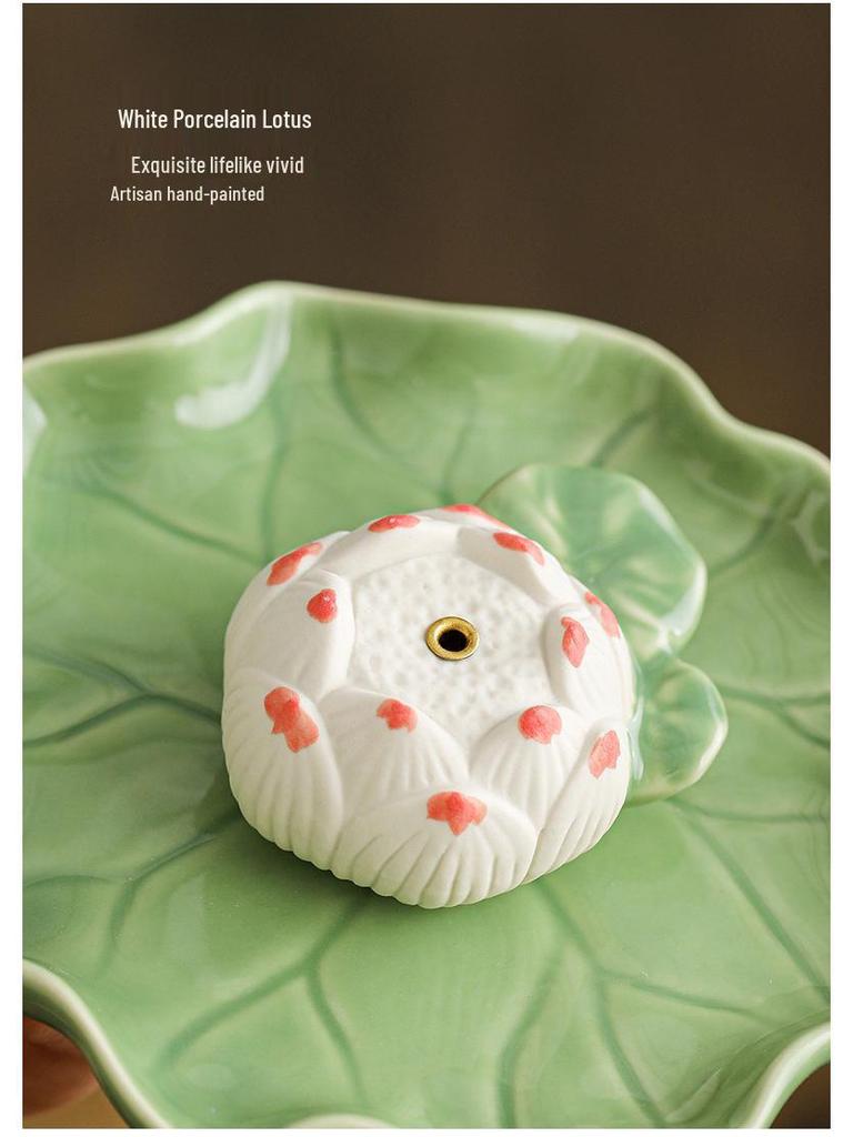 New Ceramic Lotus Incense Holder with Frog Ornament In Fresh Colors