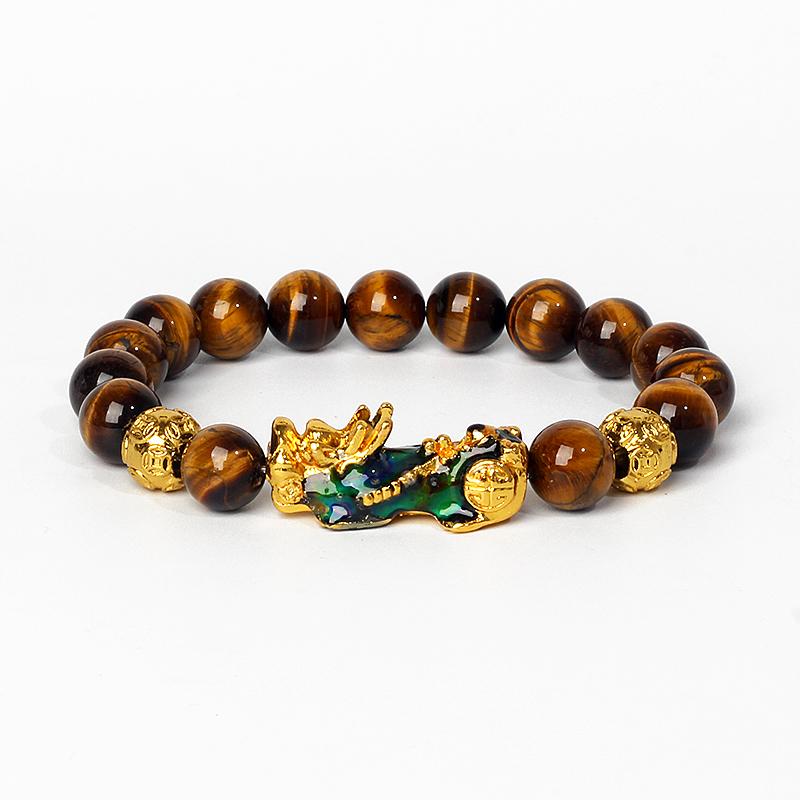 Feng Shui Black Obsidian Wealth Bracelets Men Color Changed Pi Xiu Bracelets Women 10mm Dragon Mantra Bead Bangle Lucky Jewelry