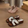 French 2025 New Summer Thick Heel Butterfly Versatile Low Heel Square Head Flat Bottom Wear Cool Slippers Women's One-word Drag