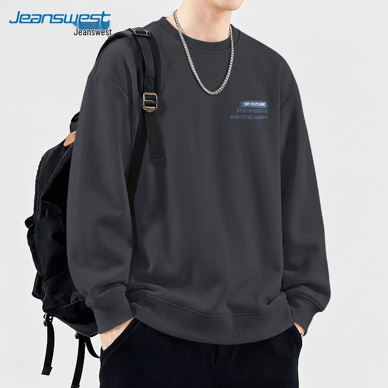 Jeanswest Men's Loose Fit Letter Print Crew Neck Sweatshirt