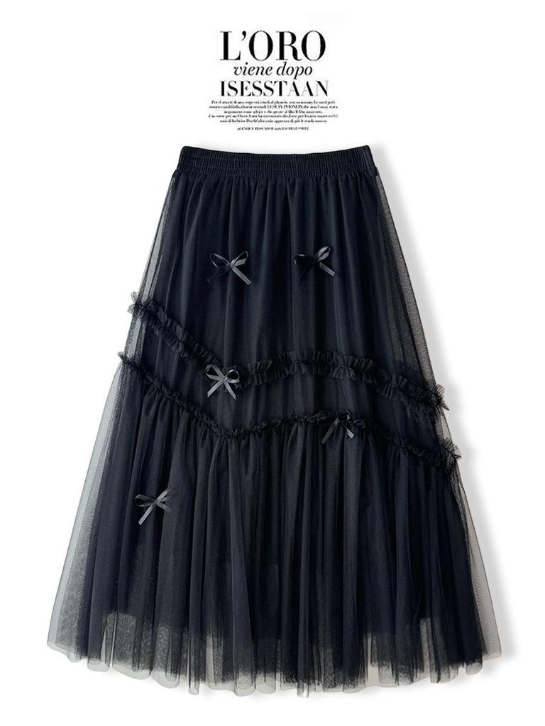 2024 Sweet Bow Net Gauze A-line Skirt for Women - Spring/Summer Collection