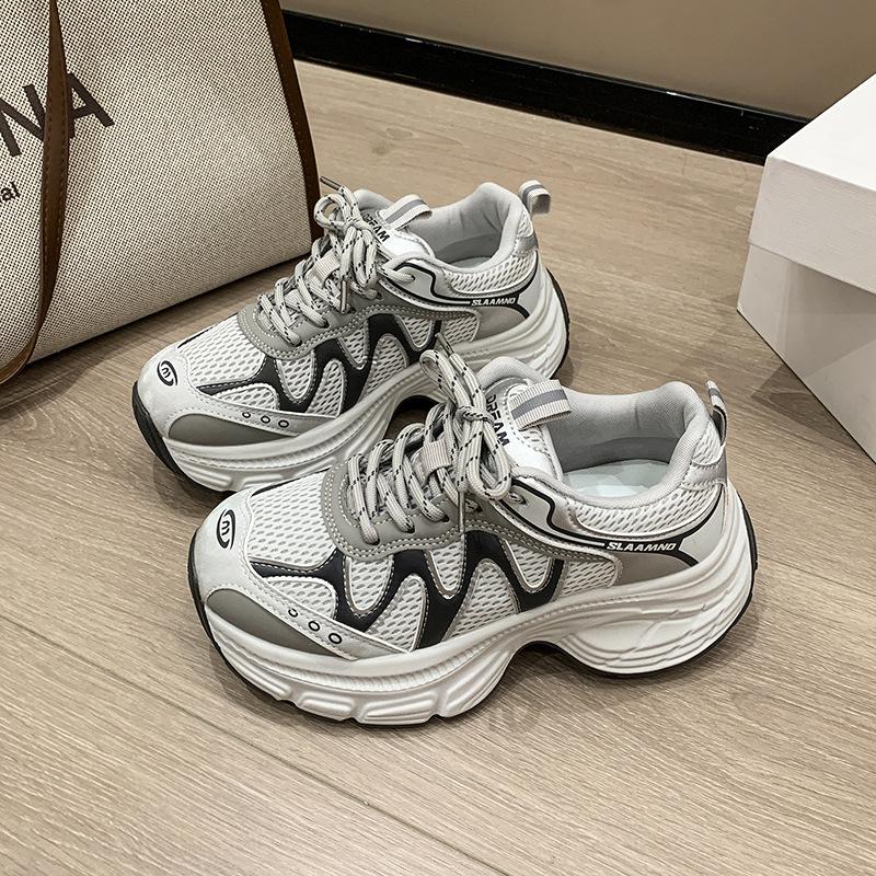 

Женские кроссовки на платформе из искусственной кожи, новинка лета 2025 года, сетчатые дышащие повседневные спортивные туфли, универсальные кроссовки для бега 35 серый