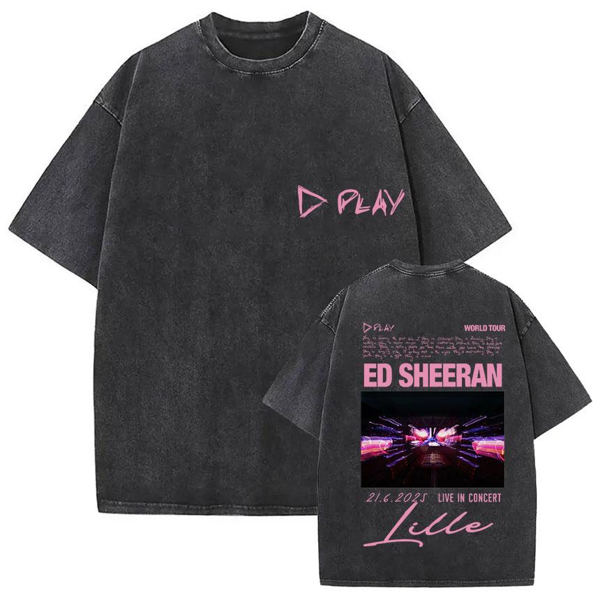 Vintage Washed Ed Sheeran Play Tour 2026 Pop Music TShirt Men Women Harajuku Fashion Fans Oversized T Shirt Hip Hop Streetwear