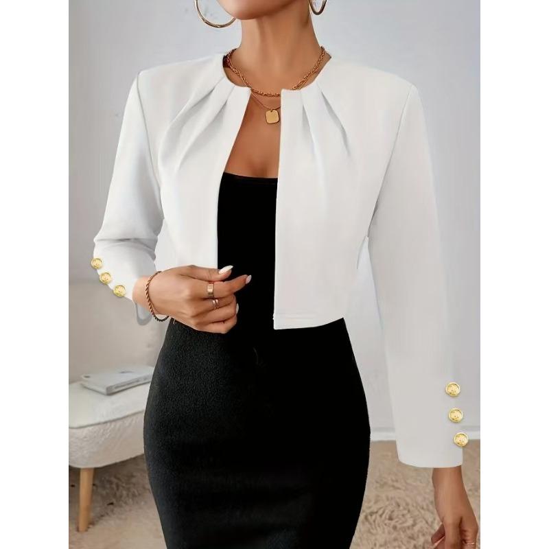 Blazer court uni à manches longues ajusté pour femme