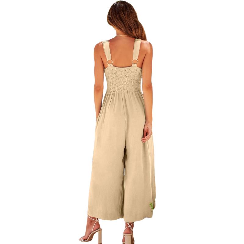 Damen Arbeitskleidung Hosenträger V-Ausschnitt Hohl Jumpsuit Lässig Lose Ärmellos Arbeitskleidung Weites Bein Jumpsuit Anzug Mit Taschen