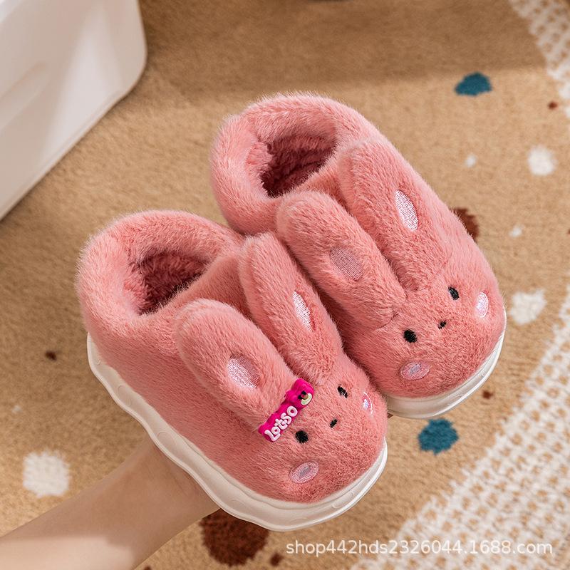 

Дитяче бавовняне взуття для дівчинки, дитяча сумка, каблук, осінь і зима, милий кролик, домашні нековзкі дитячі плюшеві бавовняні тапочки 24/25